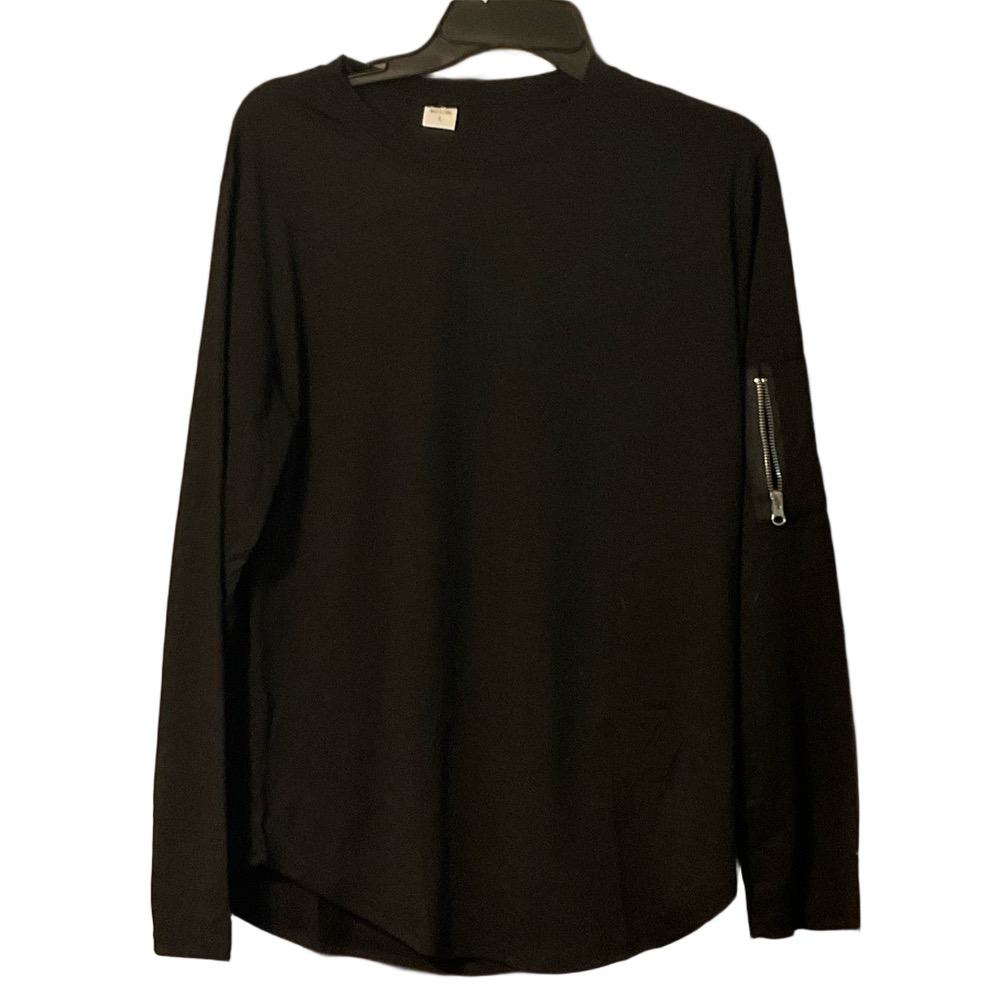 Black Crewneck Sweater with Sleeve Zip Pocket